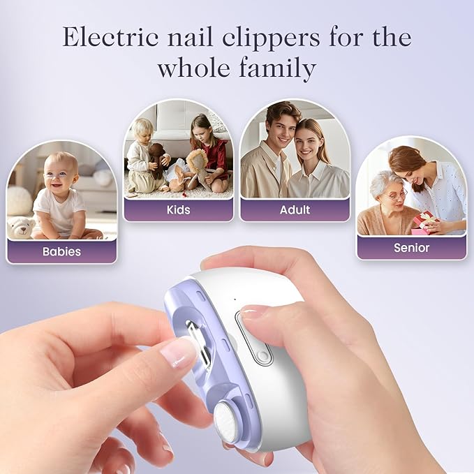 Electric Nail Clipper,2-in-1 Automatic Nail Clipper,Electric Nail Grinder,40DB Baby Nail Trimmer,LED Light ElectricNail Trimmer for Baby,Kids,Adults,Seniors,Manicure Set,BabyNail Kit Portable White