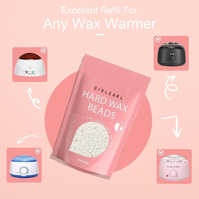 1lb Wax Beads for Hair Removal - Unscented Hard Wax Beads Refill for Professional Full Body Waxing - Ideal for Facial, Brazilian Bikini, Legs, and Underarms at Home for Women and Men (White)