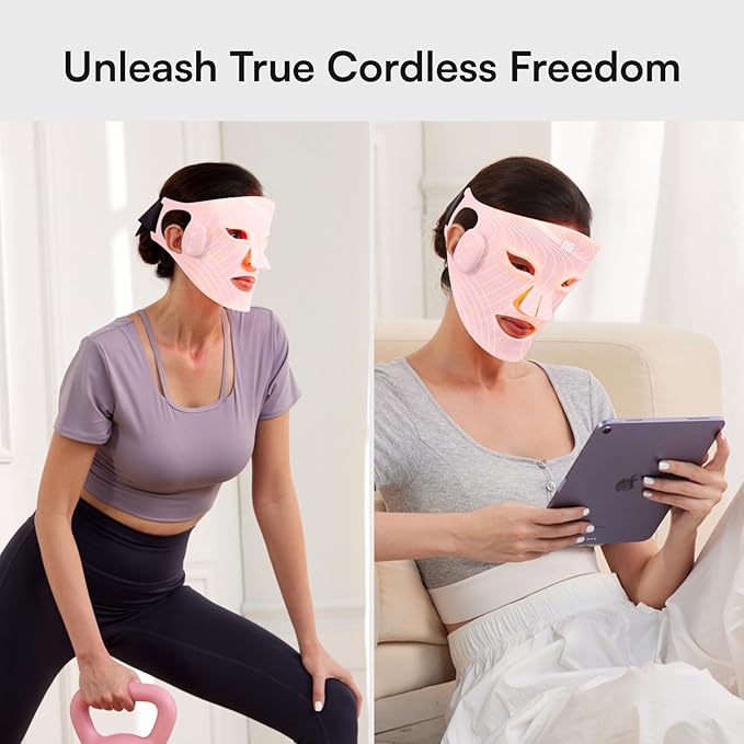 INIA Red Light Therapy Mask for Face, Glow Wireless LED Face Mask Light Therapy with Near-Infrared Red Light (NIR), Rechargeable and Ergonomic Design for Home & Travel
