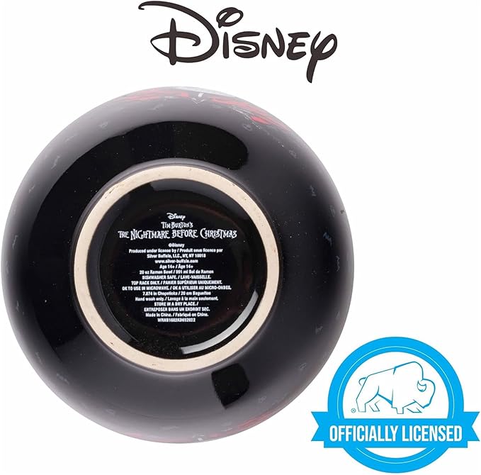 Silver Buffalo Disney Nightmare Before Christmas Jack Skellington Ceramic Ramen Noodle Rice Bowl with Chopsticks, Microwave Safe, 20 Ounces