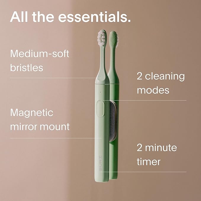 SURI 1.0 Sonic Electric Toothbrush | 1 Month+ Battery | Designed in California | Electric Toothbrush for Adults | Travel Toothbrushes | Tooth Brush | Green