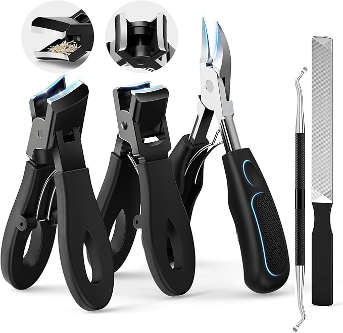 Professional Ingrown Toenail Tools Kit for Seniors,Wide Jaw Straight Nail Clippers,Large Angled Nail Clipper Cutters for Heavy Duty Thick Toe Nails or Fingernail,Manicure Set for Men Women