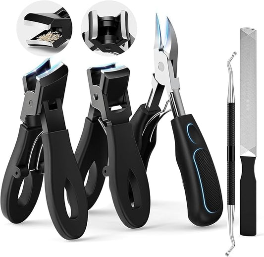 Professional Ingrown Toenail Tools Kit for Seniors,Wide Jaw Straight Nail Clippers,Large Angled Nail Clipper Cutters for Heavy Duty Thick Toe Nails or Fingernail,Manicure Set for Men Women