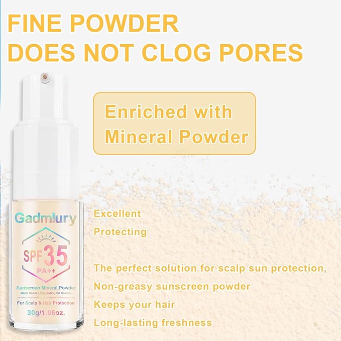 Mineral Sunscreen Powder, for Scalp & Hair, 0.71 Oz. SPF 35 PA++, Scalp Sunscreen Spray Powder with Broad Spectrum UV Protection, Lightweight, Easy to Apply, No-Greasy, Cruelty-Free (1PC)