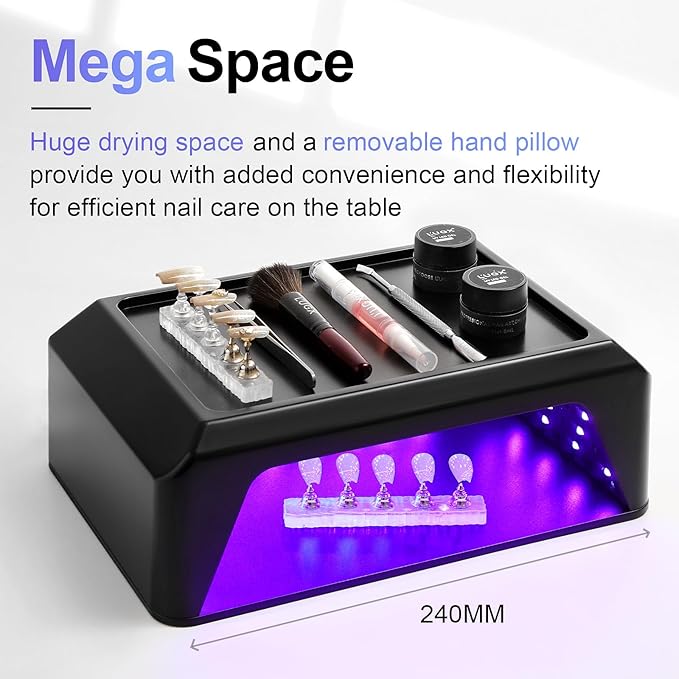 L'UGX Professional Nail Lamp for Gel Polish Dryer 72W LED UV Nail Lights with Arm Rest Pillow & Retractable Tray,Perfect for Manicure & Pedicure at Salon & Home Black