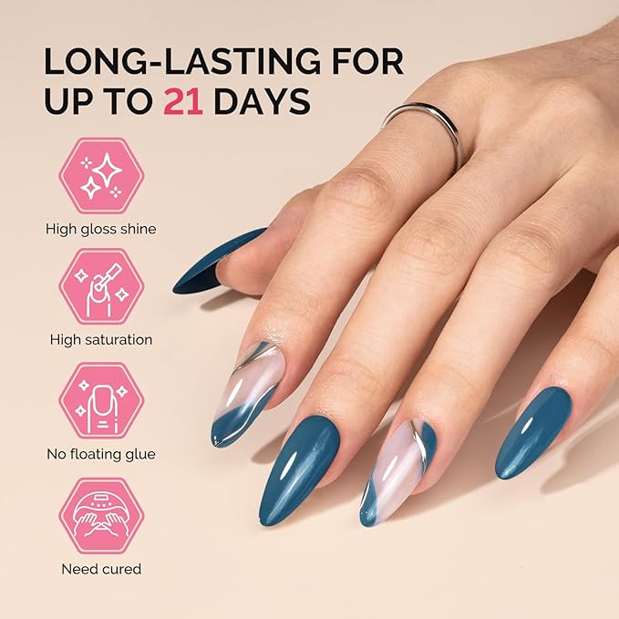 MelodySusie Fleurwee Plant Based Gel Nail Polish, Hema Free Dark Indigo Blue Nail Polish, Soak Off UV LED Gel Polish Gift for Women 21 Non Toxic Long Lasting Nail Art Manicure Salon DIY at Home P16