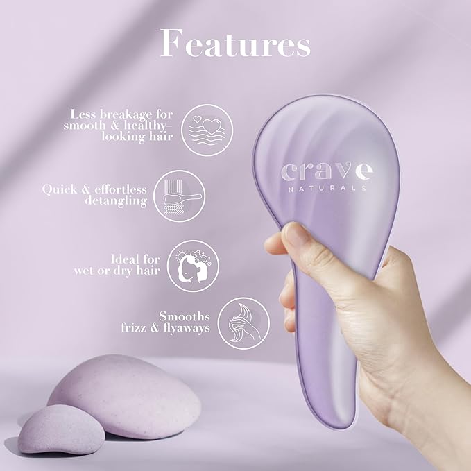 Crave Naturals Detangling Hair Brush Large Purple – Glide Thru Hair Detangler Brush for Women, Kids & Toddlers – Gentle Scalp Care, No-Pain Tangle-Free Hairbrush for All Hair Types