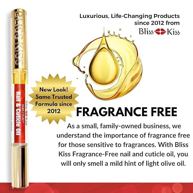 Bliss Kiss | Fragrance Free 4 Nail Oil Cuticle Pens w/Vitamin E & Jojoba⏤Nail Strengthener Nail Growth and Strengthening Serum for Brittle, Peeling, Breaking, Thin nails