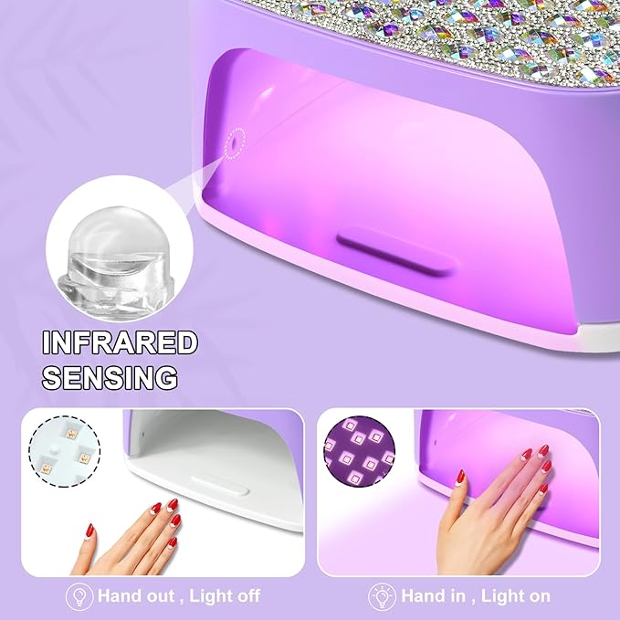 LIMEGIRL UV LED Nail Lamp Kit for Gel Polish Professional Fast Curing Purple Dryer Light Set with 4 Timer Settings Cordless Rechargeable Nail Art Cure Machine with UV Gloves and Automatic Sensor