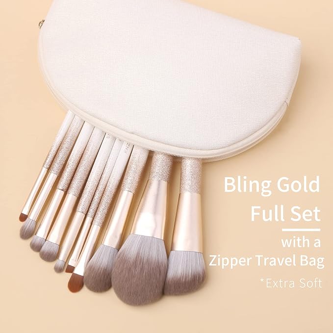 Natural Hair Makeup Brush Set Professional, Fox Hair Makeup Brushes Set with Case, Glitter Make up Brushes Set Professional, Natural Makeup Brushes, Natural Bristle Makeup Brush - ORRA, White