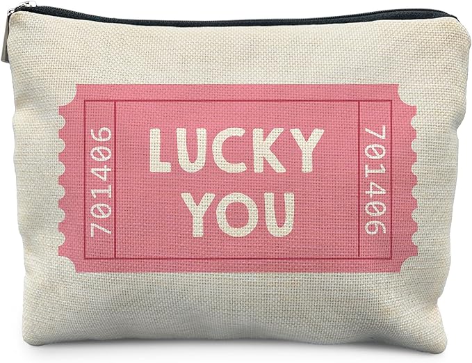 Preppy Girly Pink Makeup Bag for Women, Pink Lucky You Tickets Cosmetic Bag for Purse, Trendy Retro Makeup Zipper Pouch