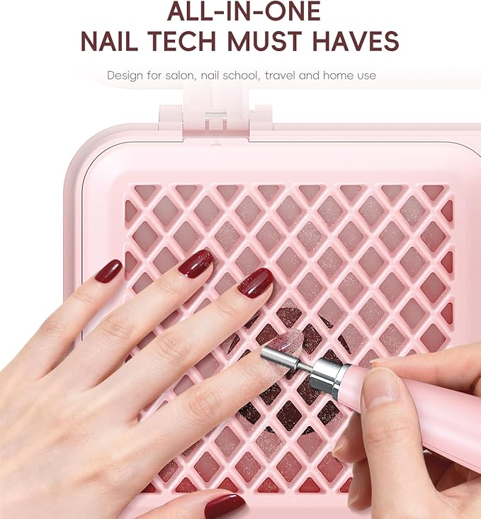 Portable Nail Dust Collector Deluxe Kit, Rechargeable Cordless Nail Quiet Vacuum Fan Cleaner with Mirror & Reusable Filters, Rich Nail Tech Tools, Compact Travel Size, Best Gifts for Women Teen Girls