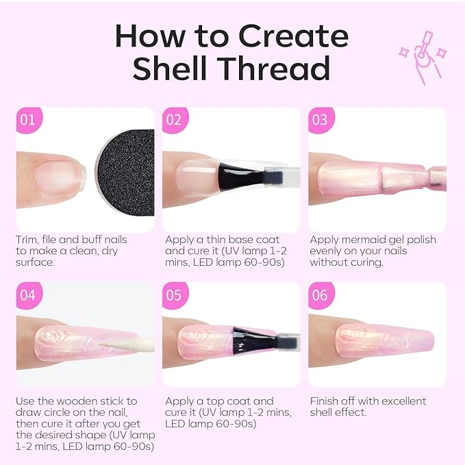 modelones Pearl Chorme Gel Nail Polish, 15 ML Shimmer Pastel Periwinkle Purple Mermaid Nail Drawing Glitter Iridescent Gel Polish Soak Off Led Nail Gel Polish Swirl Shell Thread Effect DIY Mani Gift