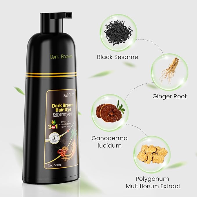 Dark Brown Hair Dye Shampoo 3 in 1, Hair Color Shampoo for Women and Men, Hair Dye to Cover Gray Hair, Herbal Ingredient Shampoos for Grey Hair Coverage 500ml (Dark Brown)