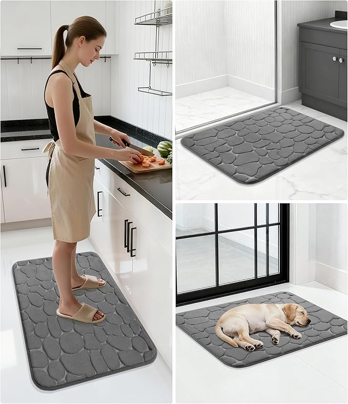 YIHOUSE Memory Foam Runner Rug, Cobblestone Bathroom Runner Rugs Super Water Absorbent Bath Mats for Bathroom Machine Washable Bath Rugs for Hallway Bedroom Laundry Room(24 x 47,Dark Gray)