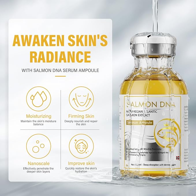 Salmon DNA Serum, Microneedling Ampoule for Wrinkles, Scars & Skin Repair for Face and Body, Intense Hydration & Anti-Aging Treatment