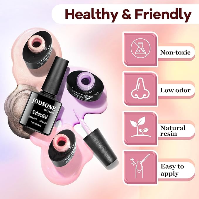 JODSONE 100 Bottles of Gel Nail Polish Kit with U V Led Light 95 Multiple Glossy Glitter Colors Mint Green Light Pink Nail Gel Base Coat Glossy and Matte Top Coat