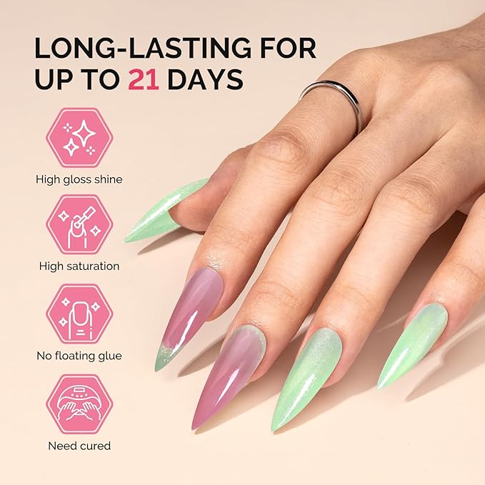 MelodySusie Fleurwee Plant Based Gel Nail Polish, Nail Polish Hema Free 21 Non Toxic Long Lasting No Chip Finger Toe Nail Art Manicure Salon DIY at Home Gifts for Women Lime Green Glitter P64