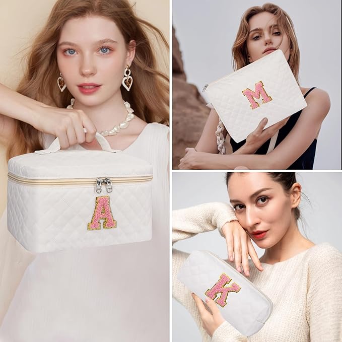 Initial Makeup Bag, Personalized Monogram Cosmetic Bag Set, Large Make up Bags | Travel Toiletry Bag | Makeup Bag for Girls Teen Girl Friend Sister Wife Girlfriend Gifts Daughter (Letter M)