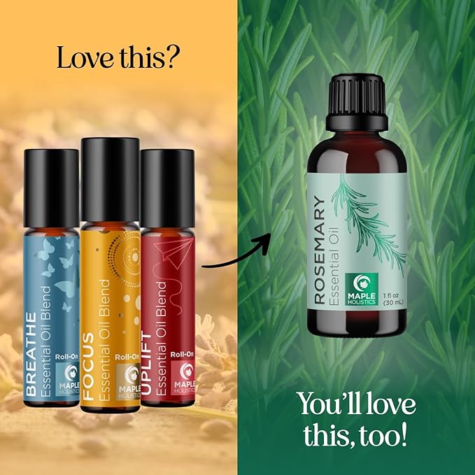 Aromatherapy Roll on Essential Oils Set - Wellness Essential Oils Set Variety Pack with Focus Uplift & Breathe Essential Oil Rollers - Fun & Cute Wellness Gift for Young Women and Teens (3 Pack)