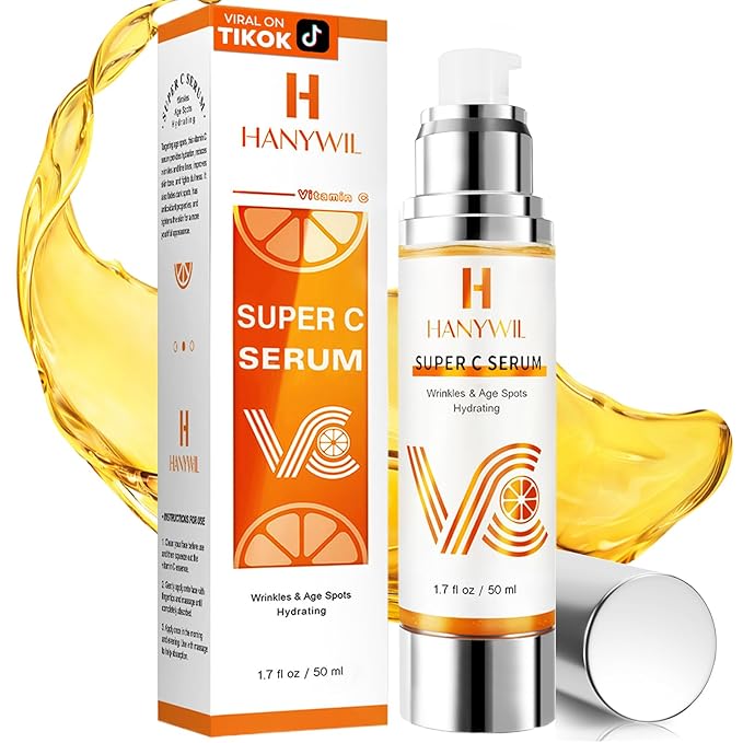 HANYWIL 20% Super Vitamin C Serum for Mature Skin 30-70 Women, Dark Spot Remover with Hyaluronic Acid & Active Lock Tech, Hydrating Total Package Serum for Wrinkles & Firming, Even Skin Tone, 1.7fl oz