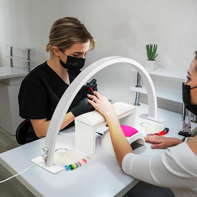 IMENE Half Moon Light for Nail Desk, 29in Nails Desk Lamp, 3000-6000k Moon Lamps Perfect LED Manicure, Lash Light for Table (White Rhinestone)