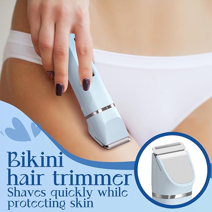 Electric Shaver for Women Gifts for Women - Rechargeable Cordless Bikini Trimmer Razor Hair Removal Groomer Wet/Dry Waterproof Pubic Body Facial Legs Arm Safe Ceramic Blade Hypoallergenic -Blue