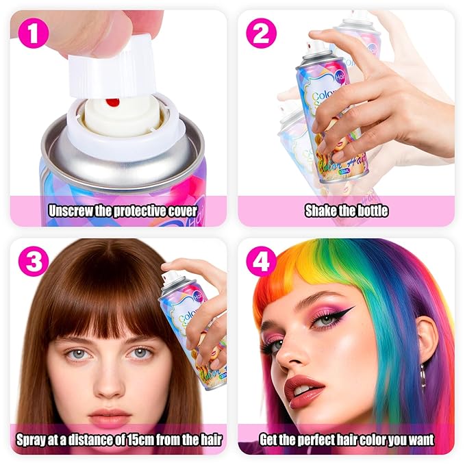 Acomler Pink Hair Spray Temporary Hair Color Spray for Kids Women Men, One-Day Hair Color Wax, Washable Temporary Hair Dye for Cosplay, Party, Christmas, Halloween, Crazy Hair Day (Pink, 4.06oz)