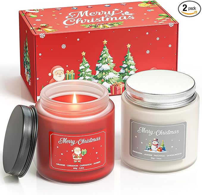 NORVENCE Christmas Candles, Scented Candles Gift Set for Stress Relief, Stress Relief Candle Gifts for Women and Men, Christmas Candle Gifts for Women (Red & White, 7 oz)