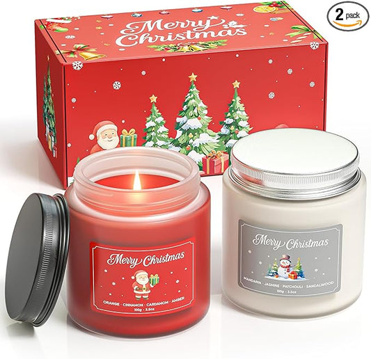 NORVENCE Christmas Candles, Scented Candles Gift Set for Stress Relief, Stress Relief Candle Gifts for Women and Men, Christmas Candle Gifts for Women (Red & White, 7 oz)