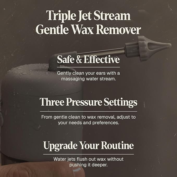 Wush Pro by Black Wolf - The Original Deluxe Water Powered Ear Cleaner with 6 Reusable Replacement Tips by Black Wolf - Safe & Effective for Ear Wax Buildup - Electric Ear Wax Removal Kit (Grey)
