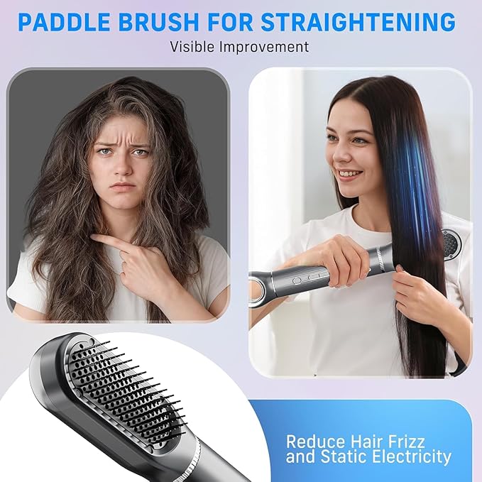 Quico 5 in 1 Blow Dryer Brush Set, Hot Hair Styler with Rotating Hair Dryer Brush, Auto Air Curler, Oval Brush, Curling Wand Set with Air Filter, Multi Styler Hair Tool, No Heat Damage