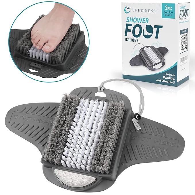 Efforest Shower Foot Scrubber Mat with Pumice Stone - Cleans, Smooths & Removes Dead Skin on Foot Without Bending, Foot Callus Remover with Non-Slip Suction Cups, Foot Scraper for Shower & Bathtub