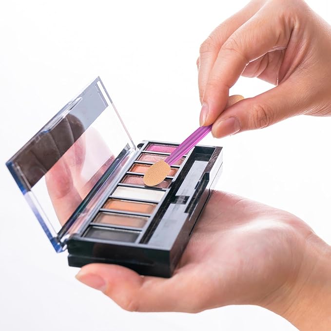 150 Eye Shadow Applicator Disposable Foam Makeup Brush Sponge Tipped Oval Eyeshadow Applicators Dual Sides with Container, Purple