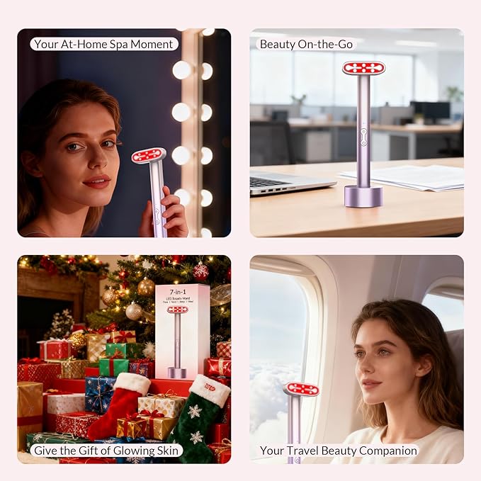 Red-Light-Therapy-for-Face, 7 in 1 LED Light Therapy Eye Equipment for Skin Care at Home, Red Light Therapy Face Massager Eye Beauty Skincare Rejuvenation Tool for Anti-Aging, Wrinkles & Glowing Skin