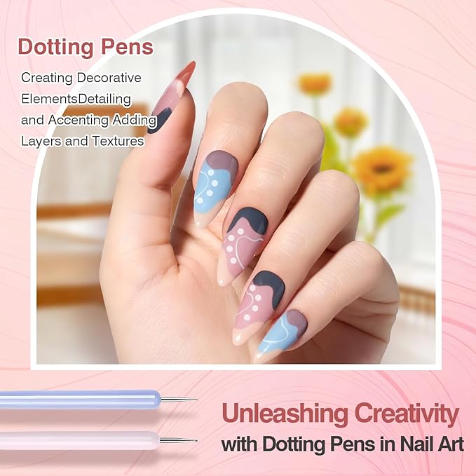 Nail Art Brushes 6PCS Nail Brush Set with Gel Polish and Liner Brush and Dotting Pens for Home and Professional Salon Use