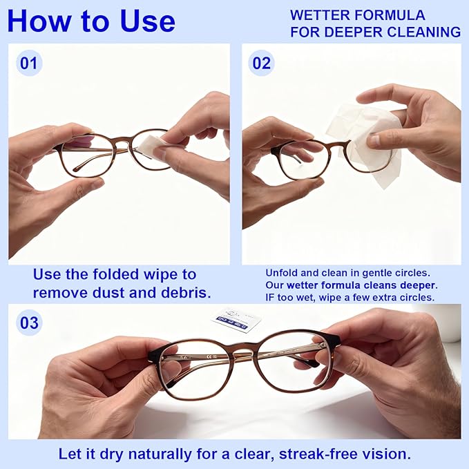 400 Count Lens Wipes for Eyeglasses, +1 Clip-On Pouch Microfiber Lens Cleaner, Individually Wrapped Pre-Moistened Eye Glasses Cleaner Wipes for Glasses, Sunglasses, Camera Lenses, Streak-Free
