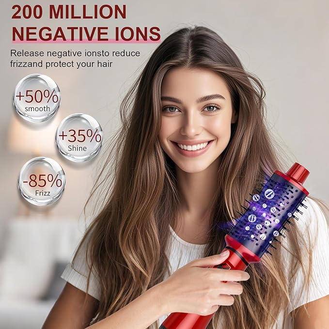 5 in 1 Air Styler Set & Hair Dryer Brush, Low-Speed Negative Ionic Hair Styler Drying, Multi Hair Styler, Professional Blow Dryer Brush for Curling Volumizing Straightening Styling (Red/Black)