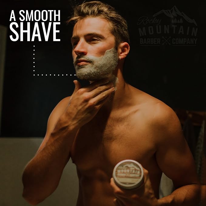 Shaving Cream for Men with Sandalwood Essential Oil - Thick Lather for Traditional and Cartridge Shaving - by Rocky Mountain Barber Company – 5oz Tin