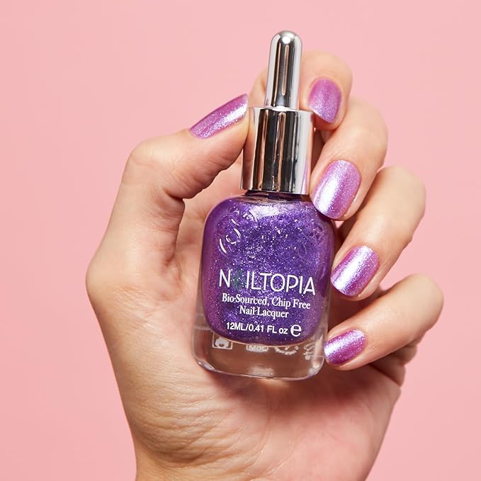 Nailtopia - Plant-Based Chip Free Nail Lacquer - Non Toxic, Bio-Sourced, Long-Lasting, Strengthening Polish - Jomo (Sheer Purple) - 0.41oz