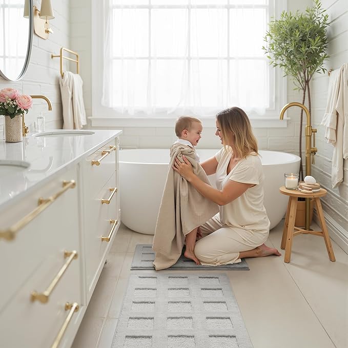 GRANNY SAYS Bathroom Rugs Sets 2 Piece, Super Soft Absorbent Microfiber Bath Mats for Bathroom Non Slip Washable,Waffle Bath Rugs Set for Shower Tub Toilet Decor (Grey, 16" x 24" + 20" x 32")