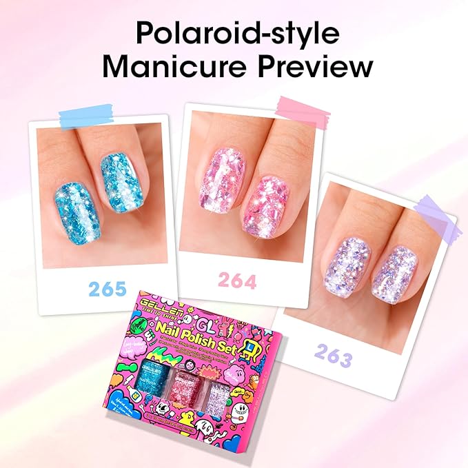 GELLEN Sparkle Nail Polish Set 3 Colors Pink Purple Blue Glitter Sequins Nail Polish Quick Dry Sparkle Fingernail Polish Non Gel Nail Lacquer Home Salon DIY Nail Art Manicure Gift