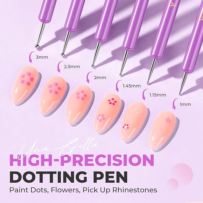 UNA GELLA Nail Art Pens 6PCS Purple Color Double-ended Acrylic Nail Brush Set Nail Dotting Tools Nail Art Design Brushes for Gel Polish, Liner, Drawing, Dotting and Detailing French Tip Tool