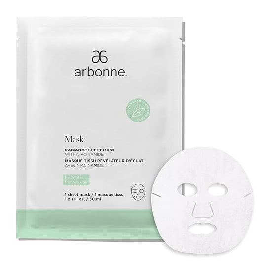 Arbonne Radiance Face Sheet Mask - Sheet Face Mask with Niacinamide for Dry and Dull Skin, Enhance Brightness, Tone, Smooth and Hydrate Skin - 1 Pack