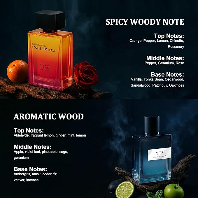 Ycz 2-Pack Love's Borrowing Fire Club Men's Pheromone Cologne - Lasting Citrus Fragrance, Male Glamour & Attraction, 1.7 oz Bottle, Perfect for Dates and Valentine's Day, Christmas Gifts Ideal