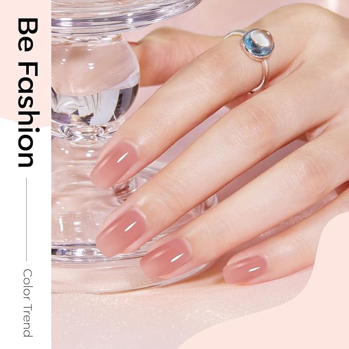 modelones Jelly Gel Nail Polish, 15 ML Jelly Nude Pink Nail Polish Sheer Neutral Color Long Nails Natural Translucent Soak Off U V Gel Clean Girl Nails for Women Nail Art French Tip Manicure at Home