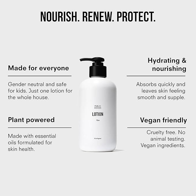 Public Goods Body & Hand Lotion for Women & Men | Natural Moisturizing Daily Lotion for Dry & Itchy Skin | Paraben & Sulfate Free | Made with Organic Essential Oils | Made in Canada | 12 Fl Oz Bottle