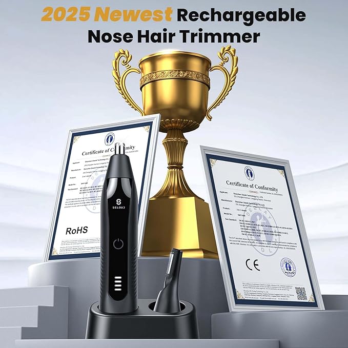 Ear and Nose Hair Trimmer for Men, 2025 Professional Painless USB Rechargeable Eyebrow & Facial Electric Hair Trimmer for Men Women, Powerful Motor, Dual Edge Blades, IPX7 Waterproof Easy Clean
