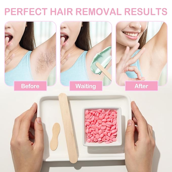4 Packs Hard Wax Beads for Hair Removal,Gentle Waxing Beads for Full Body,Face,Underarm,Bikini and Legs,Long Lasting Hair Removal Waxing Kit with 10 Wax Scraper Sticks