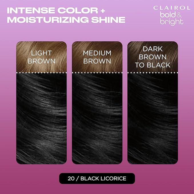 Clairol Bold & Bright Permanent Hair Dye, 20 Black Licorice Hair Color, Pack of 1